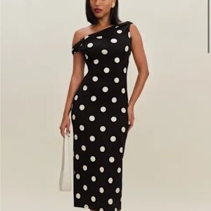 Reformation Black and White One-Shoulder Dress